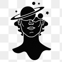 Surreal head png sticker, black Saturn, transparent background