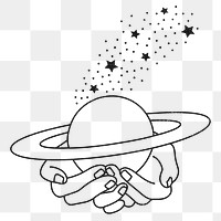 Spiritual hands png sticker, celestial doodle, transparent background