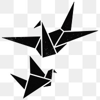 Png black origami bird  sticker, transparent background