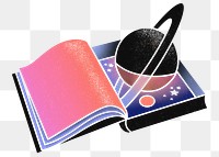 Astronomy book png sticker, surreal Saturn pop up, transparent background
