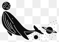 Galaxy whale png sticker, black design on transparent background