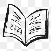 Open book png sticker, cute doodle on transparent background