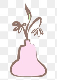 Pink flower vase png sticker, pastel doodle in aesthetic design on transparent background