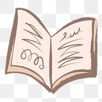 Open book png sticker, pastel doodle in aesthetic design on transparent background