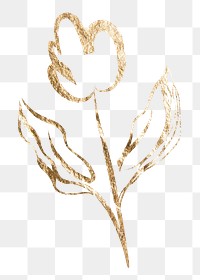 Tulip flower png sticker, gold aesthetic illustration on transparent background