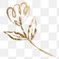 Tulip flower png sticker, gold aesthetic illustration on transparent background