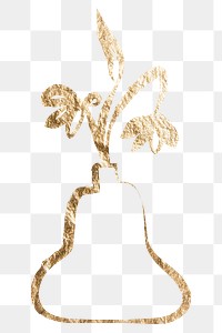 Flower vase png sticker, gold aesthetic illustration on transparent background