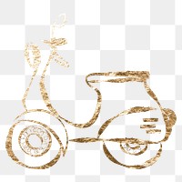 Motorcycle scooter png sticker, gold aesthetic illustration on transparent background