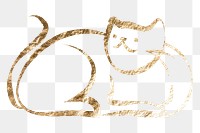 Sitting cat png sticker, gold aesthetic illustration on transparent background