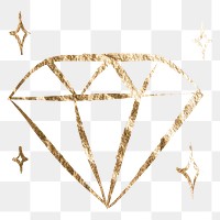 Diamond png sticker, gold aesthetic illustration on transparent background