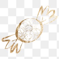 Wrapped candy png sticker, gold aesthetic illustration on transparent background