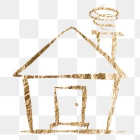 House png sticker, gold aesthetic illustration on transparent background