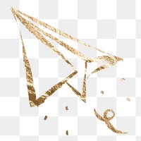 Paper plane png sticker, gold aesthetic illustration on transparent background