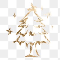 Christmas tree png sticker, gold aesthetic illustration on transparent background