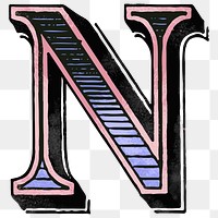 Vintage N alphabet png font