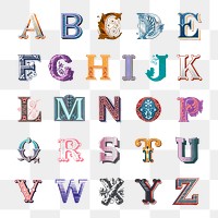 Printable a-z alphabet png vintage bold fonts typography
