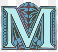 M antique blue alphabet png font