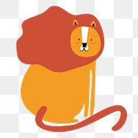 Lion png animal sticker orange doodle cartoon for kids