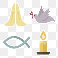 Mixed religious symbols sticker design element set