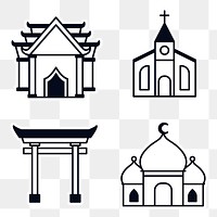 Mixed religious symbols sticker design element set