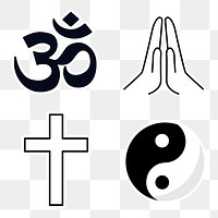 Mixed religious symbols sticker design element set