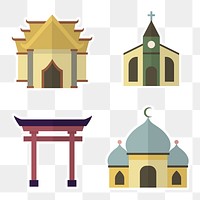 Mixed religious symbols sticker design element set