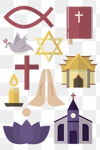 Mixed religious symbols design element set