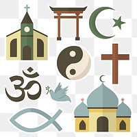 Mixed religious symbols sticker design element set