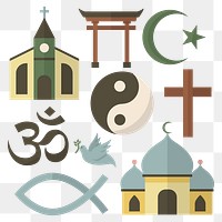 Mixed religious symbols design element set