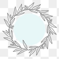 Wreath logo frame png clipart, blue aesthetic design in transparent background