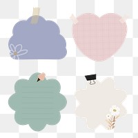 Set of different shape and color reminder notes on transparent