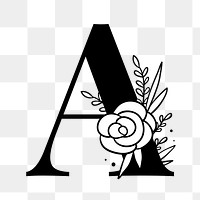 Png letter A floral font typography