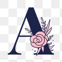 Letter A script png floral alphabet