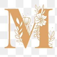 Letter M floral font typography png