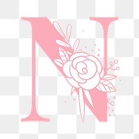 Floral N letter png alphabet