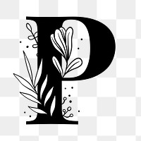Png letter P floral font typography