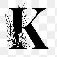 Png letter K floral font typography