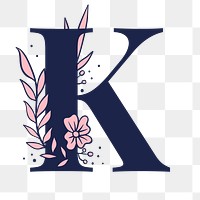 Letter K script png floral alphabet