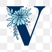 Flower letter V png blue font