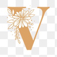 Letter V floral font typography png