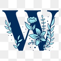 Flower letter W png blue font