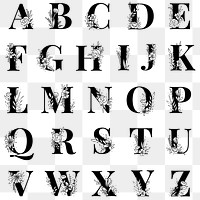 Alphabet floral font png typography set