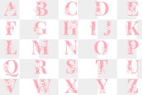 Floral alphabet font typography png set