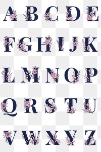 Alphabet floral font png typography set