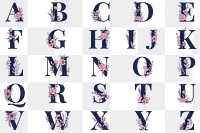 Alphabet floral font png typography set