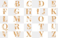 Alphabet floral png font typography set