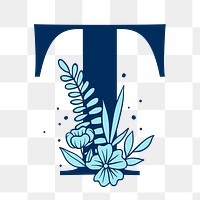 Flower letter T png blue font