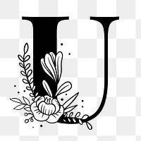 Png floral U alphabet typography
