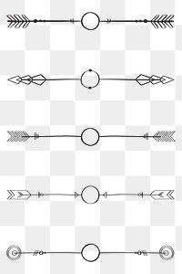 Png doodle arrow divider hand drawn ornamental bohemian style set