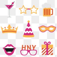 New year party stickers collection transparent png